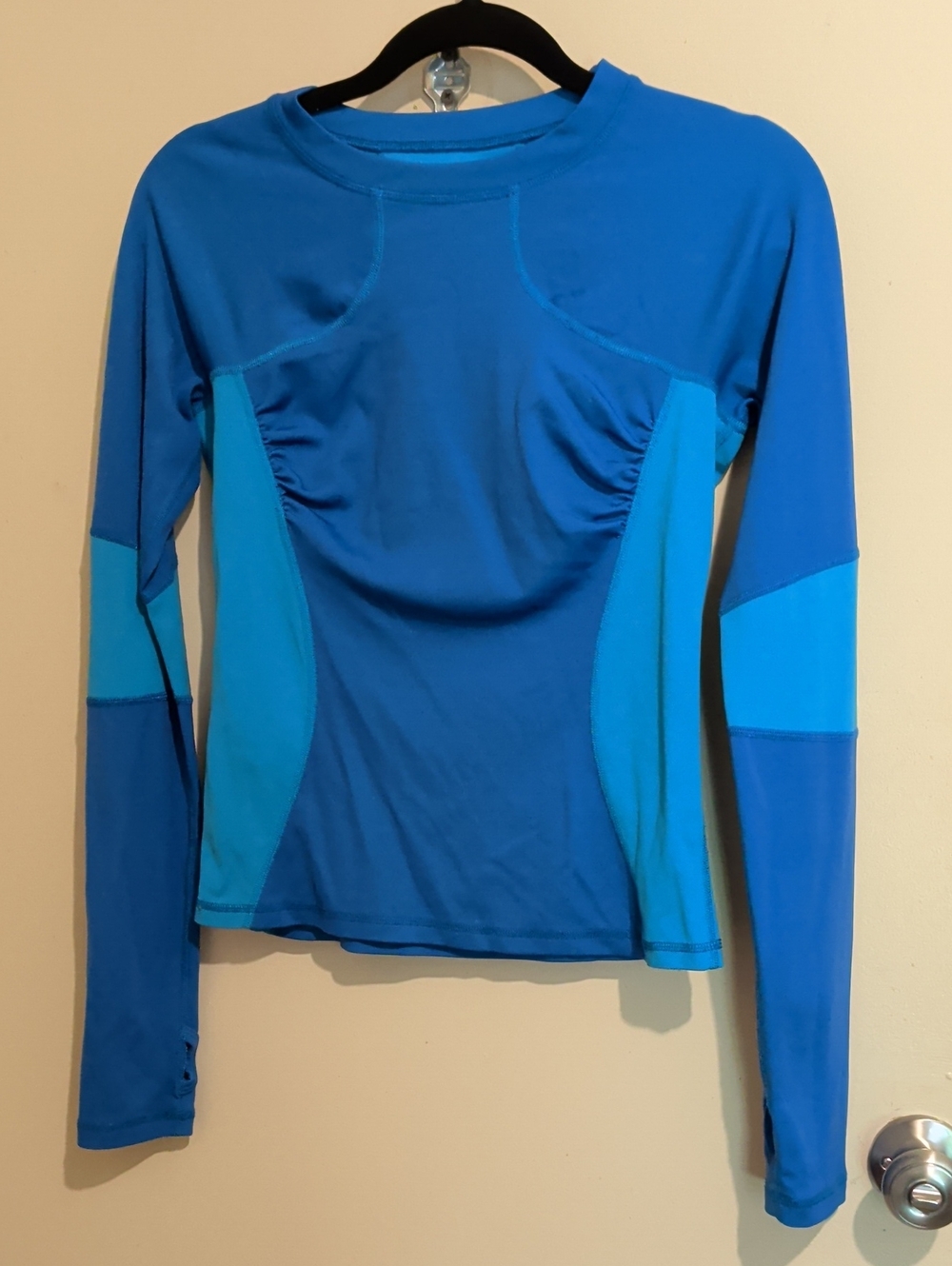 lululemon athletica Long Sleeve Colorblock Performance Top - Bright Blue/Teal